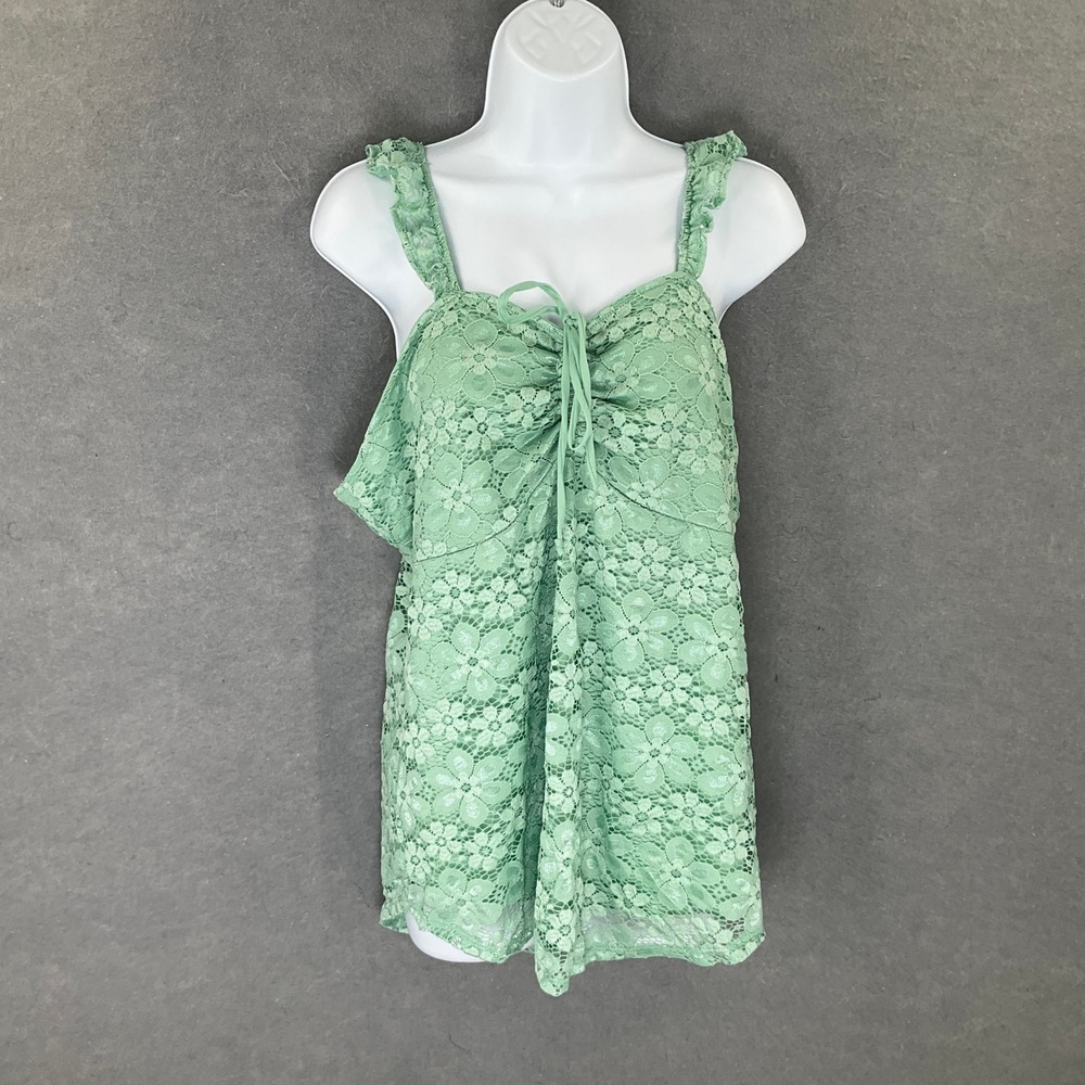 No Boundaries Green Floral Lace Cami Top Babydoll‎ Ruffle Straps Plus Size XXXL